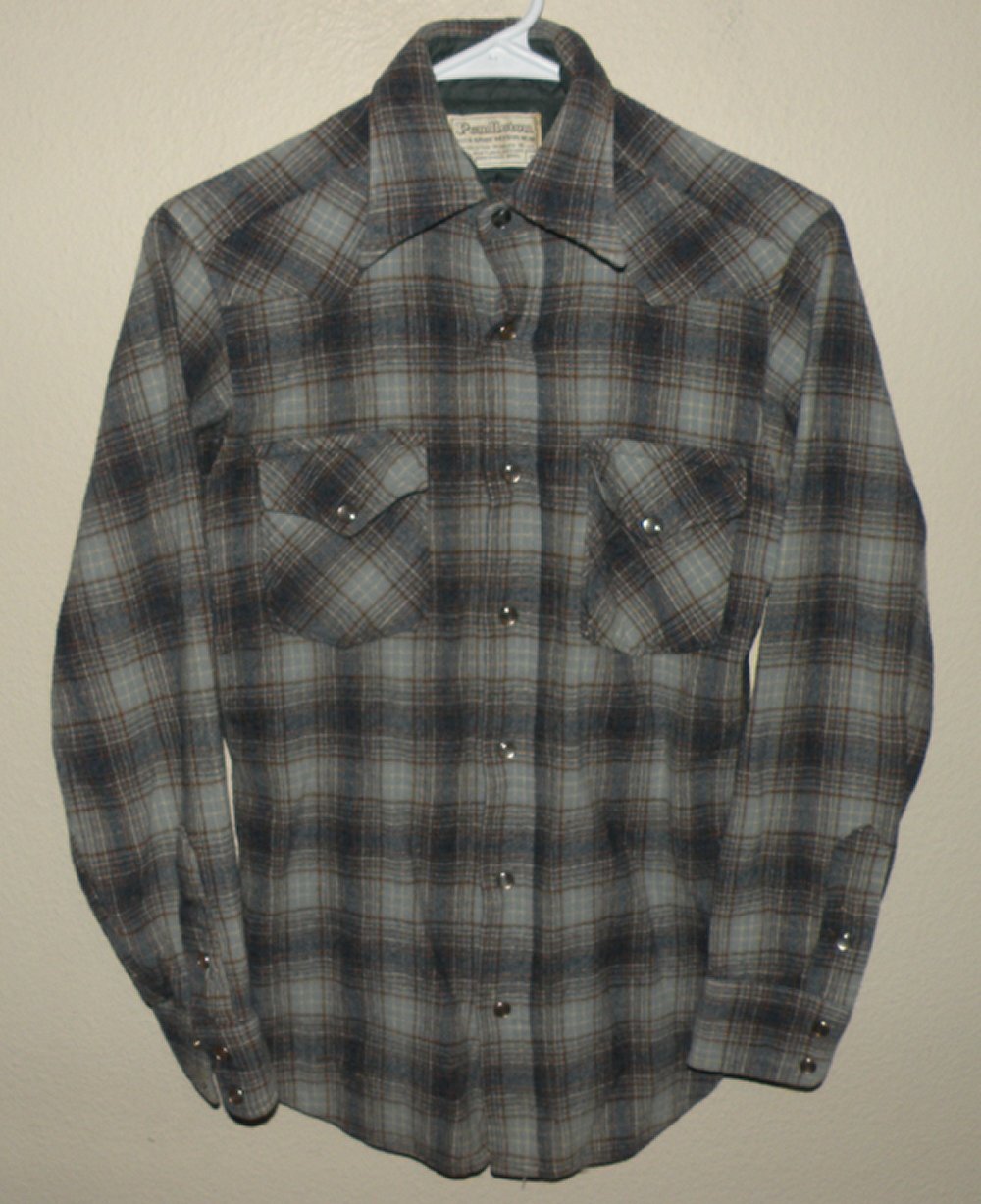 Vtg 70s Pendleton High Grade Western Wear Men’s Extra Small Shirt Gray Plaid USA